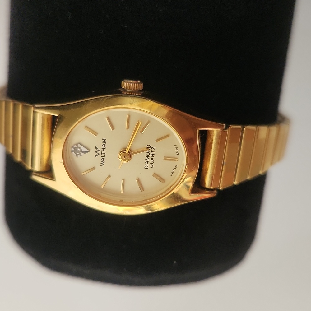 Gold Waltham Watch With Diamond